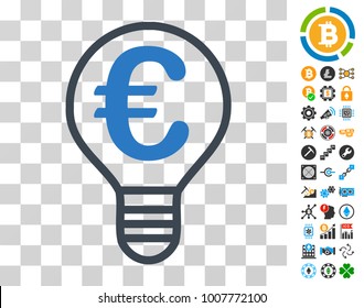 Euro Bulb icon with bonus bitcoin mining and blockchain design elements. Vector illustration style is flat iconic symbols. Designed for crypto currency apps.