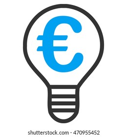 Euro Bulb icon. Vector style is bicolor flat iconic symbol with rounded angles, blue and gray colors, white background.