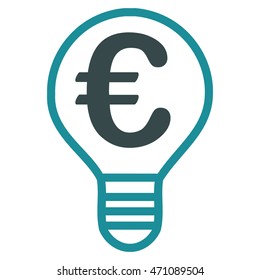Euro Bulb icon. Vector style is bicolor flat iconic symbol with rounded angles, soft blue colors, white background.