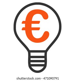 Euro Bulb icon. Vector style is bicolor flat iconic symbol with rounded angles, orange and gray colors, white background.