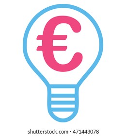 Euro Bulb icon. Vector style is bicolor flat iconic symbol with rounded angles, pink and blue colors, white background.