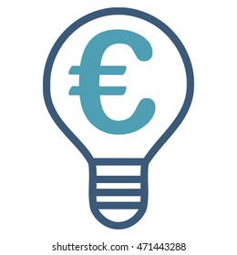 Euro Bulb icon. Vector style is bicolor flat iconic symbol with rounded angles, cyan and blue colors, white background.