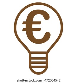 Euro Bulb icon. Vector style is flat iconic symbol with rounded angles, brown color, white background.
