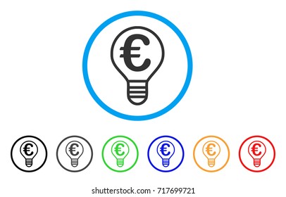 Euro Bulb rounded icon. Style is a flat euro bulb grey symbol inside light blue circle with black, gray, green, blue, red, orange versions. Vector designed for web and software interfaces.
