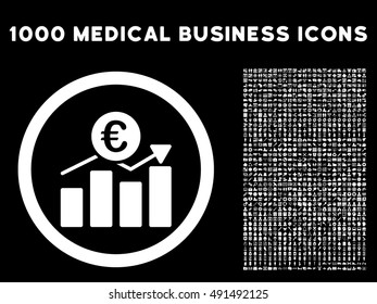 Euro Business Chart icon with 1000 medical business white vector design elements. Set style is flat symbols, black background.