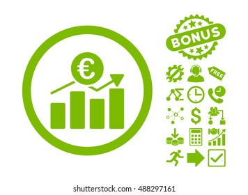 Euro Business Chart icon with bonus pictures. Vector illustration style is flat iconic symbols, eco green color, white background.