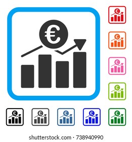 Euro Business Chart icon. Flat gray pictogram symbol in a light blue rounded square. Black, gray, green, blue, red, orange color versions of Euro Business Chart vector.