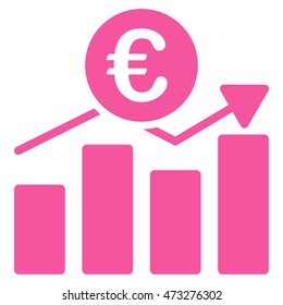 Euro Business Chart icon. Vector style is flat iconic symbol, pink color, white background.