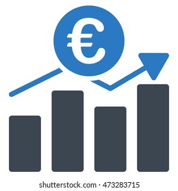 Euro Business Chart icon. Vector style is bicolor flat iconic symbol, smooth blue colors, white background.