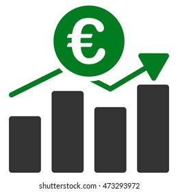 Euro Business Chart icon. Vector style is bicolor flat iconic symbol, green and gray colors, white background.