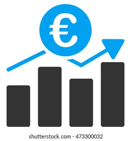 Euro Business Chart icon. Vector style is bicolor flat iconic symbol, blue and gray colors, white background.