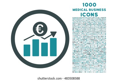 Euro Business Chart rounded vector bicolor icon with 1000 medical business icons. Set style is flat pictograms, soft blue colors, white background.