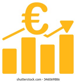 Euro Business Chart vector icon. Style is flat symbol, yellow color, rounded angles, white background.