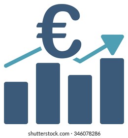 Euro Business Chart vector icon. Style is bicolor flat symbol, cyan and blue colors, rounded angles, white background.