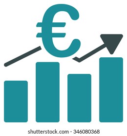 Euro Business Chart vector icon. Style is bicolor flat symbol, soft blue colors, rounded angles, white background.