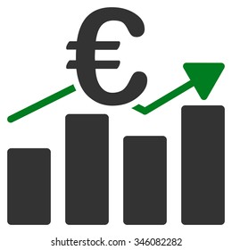 Euro Business Chart vector icon. Style is bicolor flat symbol, green and gray colors, rounded angles, white background.
