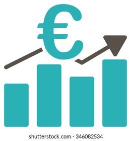 Euro Business Chart vector icon. Style is bicolor flat symbol, grey and cyan colors, rounded angles, white background.