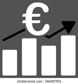 Euro Business Chart vector icon. Style is bicolor flat symbol, black and white colors, rounded angles, gray background.