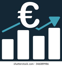 Euro Business Chart vector icon. Style is bicolor flat symbol, blue and white colors, rounded angles, dark blue background.