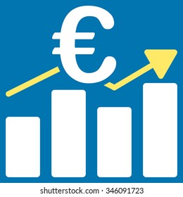 Euro Business Chart vector icon. Style is bicolor flat symbol, yellow and white colors, rounded angles, blue background.