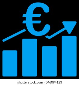 Euro Business Chart vector icon. Style is flat symbol, blue color, rounded angles, black background.