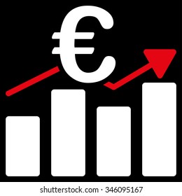Euro Business Chart vector icon. Style is bicolor flat symbol, red and white colors, rounded angles, black background.