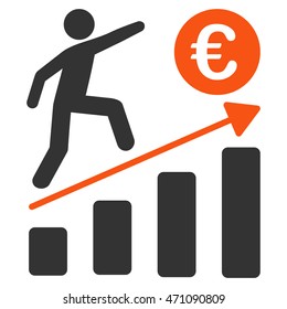 Euro Business Growth icon. Vector style is bicolor flat iconic symbol with rounded angles, orange and gray colors, white background.
