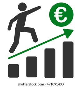 Euro Business Growth icon. Vector style is bicolor flat iconic symbol with rounded angles, green and gray colors, white background.