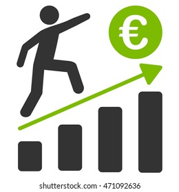 Euro Business Growth icon. Vector style is bicolor flat iconic symbol with rounded angles, eco green and gray colors, white background.