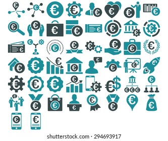 Euro Business Iconst. These flat bicolor icons use soft blue colors. Vector images are isolated on a white background. 