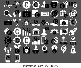 Euro Business Iconst. These flat bicolor icons use black and white colors. Vector images are isolated on a gray background. 