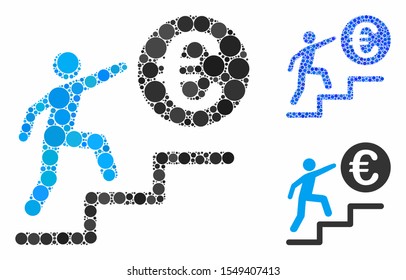 Euro business steps composition of small circles in variable sizes and color tints, based on Euro business steps icon. Vector small circles are grouped into blue composition.