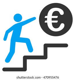 Euro Business Steps icon. Vector style is bicolor flat iconic symbol with rounded angles, blue and gray colors, white background.