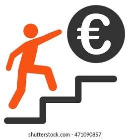 Euro Business Steps icon. Vector style is bicolor flat iconic symbol with rounded angles, orange and gray colors, white background.