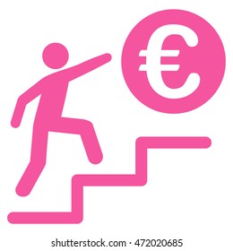 Euro Business Steps icon. Vector style is flat iconic symbol with rounded angles, pink color, white background.
