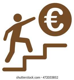 Euro Business Steps icon. Vector style is flat iconic symbol with rounded angles, brown color, white background.