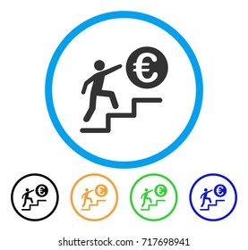 Euro Business Steps icon. Vector illustration style is a flat iconic euro business steps grey rounded symbol inside light blue circle with black, green, blue, yellow color variants.