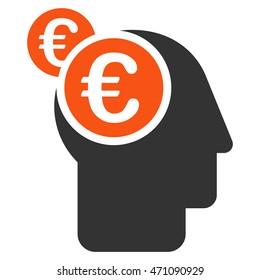 Euro Businessman Intellect icon. Vector style is bicolor flat iconic symbol with rounded angles, orange and gray colors, white background.