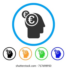 Euro Businessman Intellect icon. Vector illustration style is a flat iconic euro businessman intellect grey rounded symbol inside light blue circle with black, green, blue, yellow color variants.