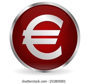 Euro button, round red web icon with metallic frame