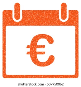 Euro Calendar Day grainy textured icon for overlay watermark stamps. Flat symbol with dirty texture. Dotted vector orange ink rubber seal stamp with grunge design on a white background.