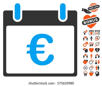 Euro Calendar Day icon with bonus lovely pictures. Vector illustration style is flat iconic symbols for web design, app user interfaces.