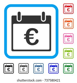 Euro Calendar Day icon. Flat gray iconic symbol inside a light blue rounded rectangle. Black, gray, green, blue, red, orange color versions of Euro Calendar Day vector.