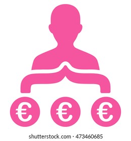 Euro Capitalist icon. Vector style is flat iconic symbol with rounded angles, pink color, white background.