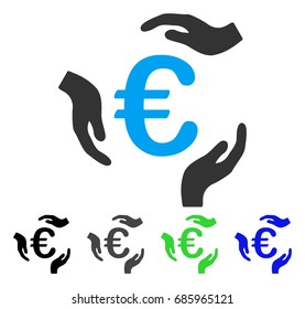 Euro Care Hands flat vector pictograph. Colored euro care hands gray, black, blue, green icon variants. Flat icon style for web design.