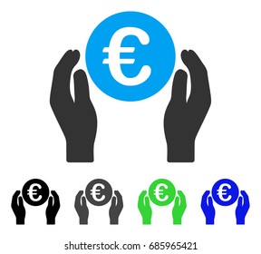 Euro Care Hands flat vector illustration. Colored euro care hands gray, black, blue, green pictogram versions. Flat icon style for graphic design.