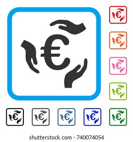 Euro Care Hands icon. Flat gray iconic symbol in a light blue rounded frame. Black, gray, green, blue, red, orange color additional versions of Euro Care Hands vector.
