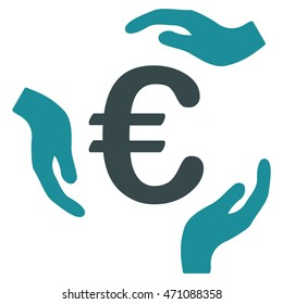 Euro Care Hands icon. Vector style is bicolor flat iconic symbol with rounded angles, soft blue colors, white background.