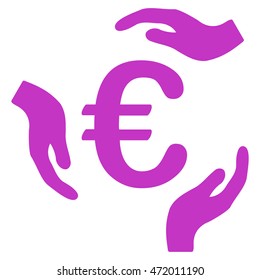 Euro Care Hands icon. Vector style is flat iconic symbol with rounded angles, violet color, white background.