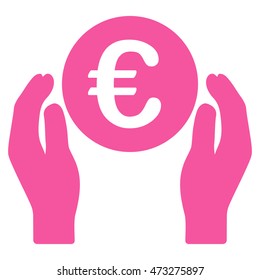 Euro Care Hands icon. Vector style is flat iconic symbol, pink color, white background.